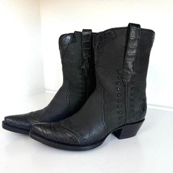 Stallion Boot Co. Black Calf and Caiman Gallegos Handmade Cowboy Boots Size 6.5 - Picture 2 of 12